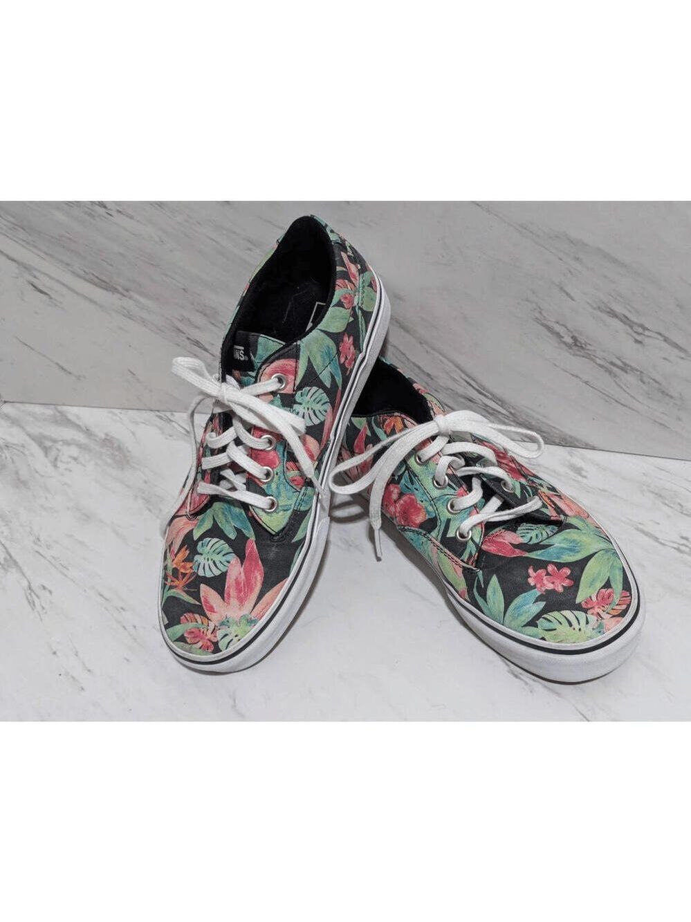 VANS Women's Black & Green Tropical Floral Print Skate Shoes Size 9